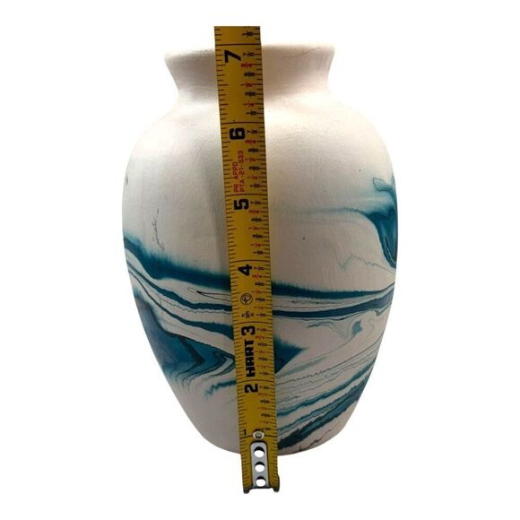 Nemadji Pottery Vase Vintage Blue Green Swirls 7" Tall Teal Turquoise Southwest - Picture 6 of 6